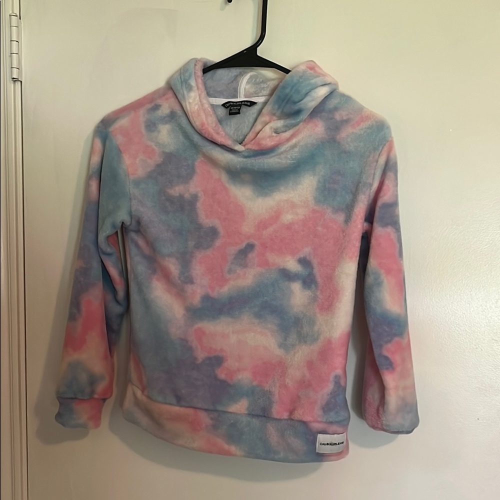 Pink/Blue Tie Dye Little Girls Hooded Pullover Sweater Calvin Klein 10